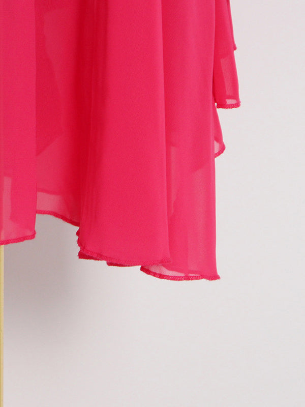 Solid Color Tiered Loose Raglan Sleeve Stand Collar Maxi Dresses