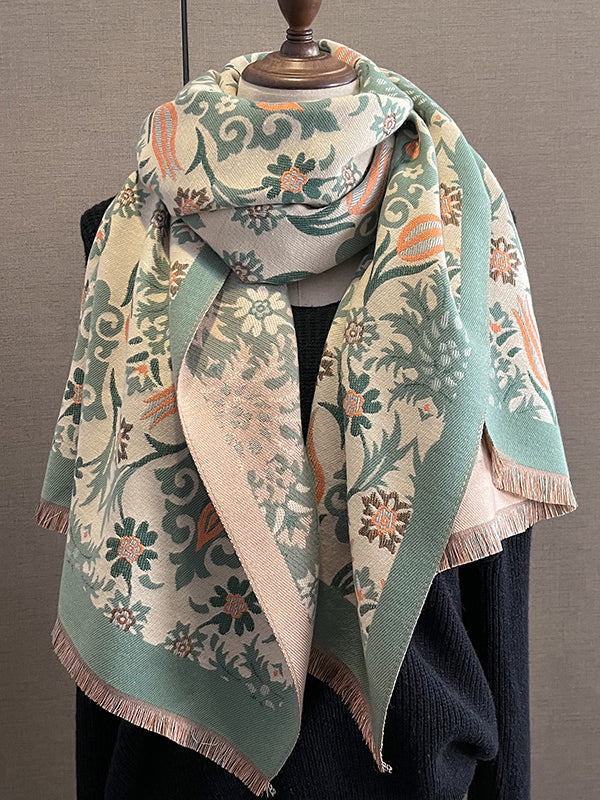 Fringed Keep Warm Knitted Flower Shawl&Scarf
