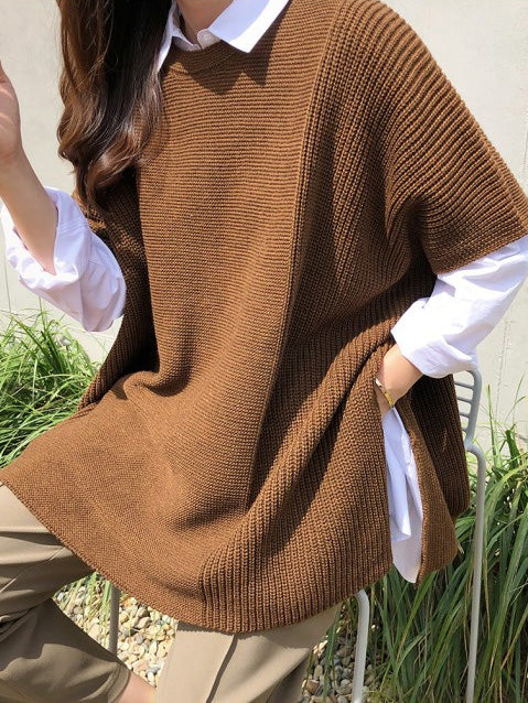 Casual Loose Split-Side Round-Neck Sweater Tops