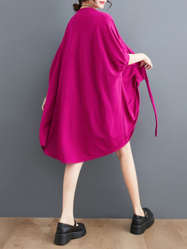 Drawstring Solid Color Half Sleeves Irregular Clipping V-Neck Outerwear