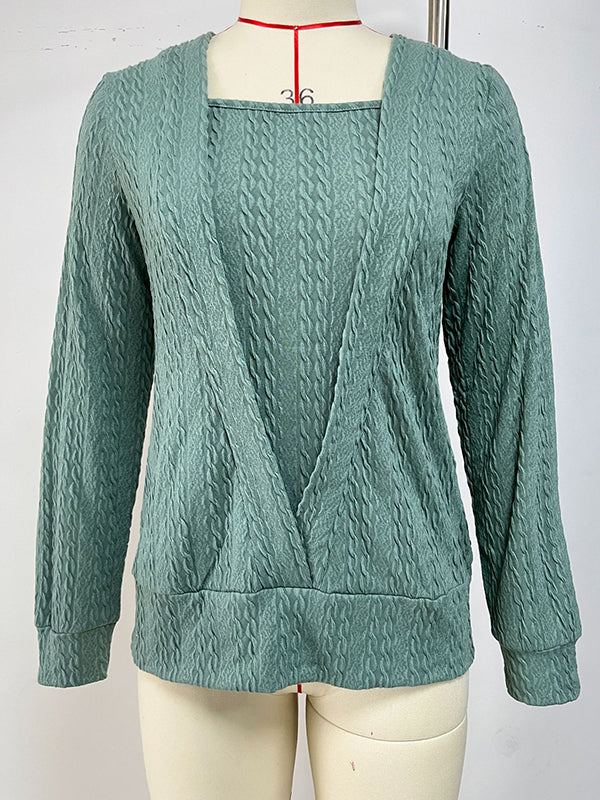 Colorful Solid Color Long Sleeves Loose Square-neck T-Shirts Tops