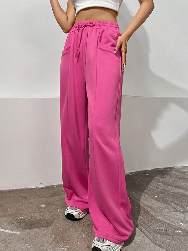Drawstring Elasticity Solid Color High Waisted Loose Trousers Pants