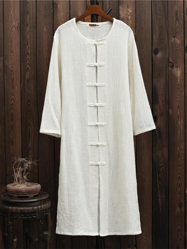 Soft White Frog Ramie Cotton Linen Outwear Cardigan