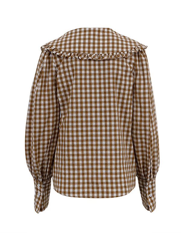 Plaid Long Sleeves Loose Peter Pan Collar Blouses&Shirts Tops