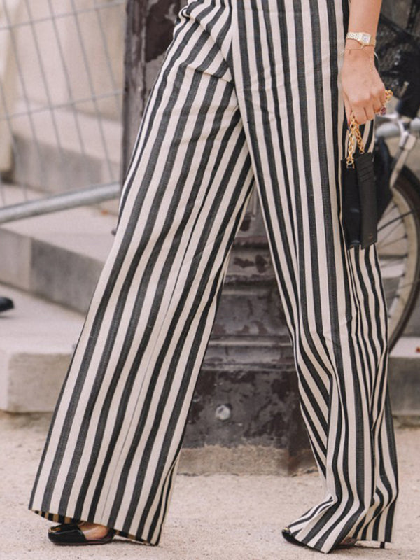 Striped Loose Wide Leg Trousers Casual Pants Bottoms