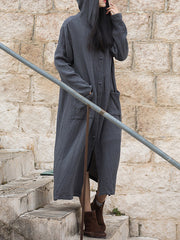 Solid Color Split-Joint Long Sleeves Loose Hooded Outerwear