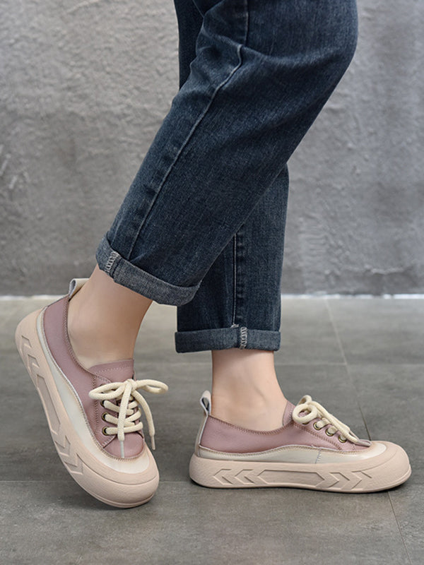 Contrast Color Lace-Up Platform Shoes Casual Shoes