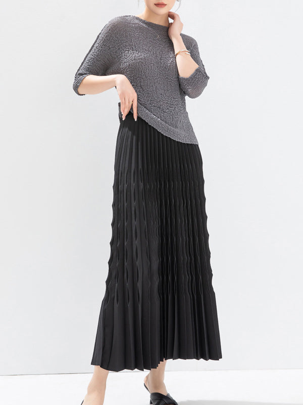 Elasticity Pleated Solid Color Loose Skirts