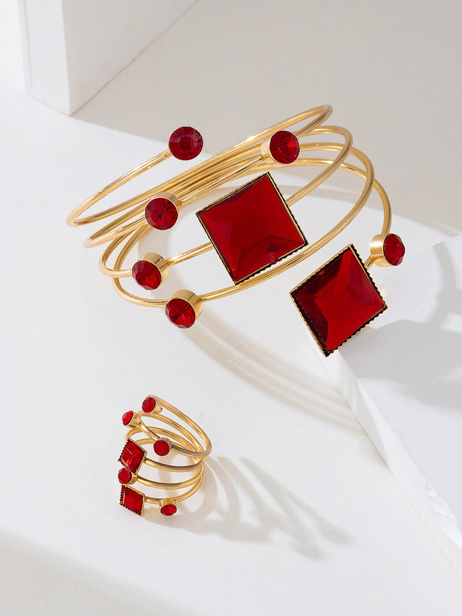 Geometric Rhine Stones Shiny Irregularity Sets Rings Accessories Bracelet Accessories