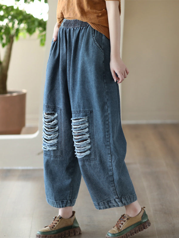 Harem Pants Loose Hollow Elasticity Jean Pants Bottoms