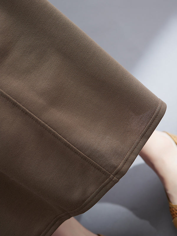 Casual Loose Long Sleeves Solid Color Stand Collar Midi Dresses