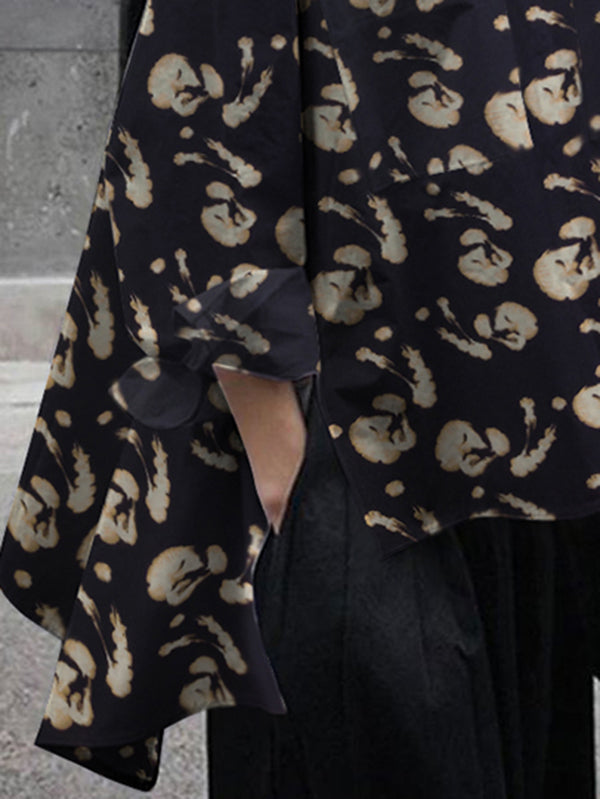Printed Split-Joint High-low Loose Lapel Blouses