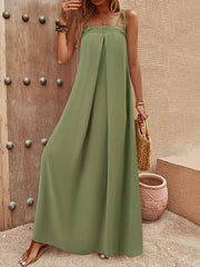 Elasticity Pleated Solid Color Split-Joint Tied A-Line Loose Spaghetti-Neck Maxi Dresses