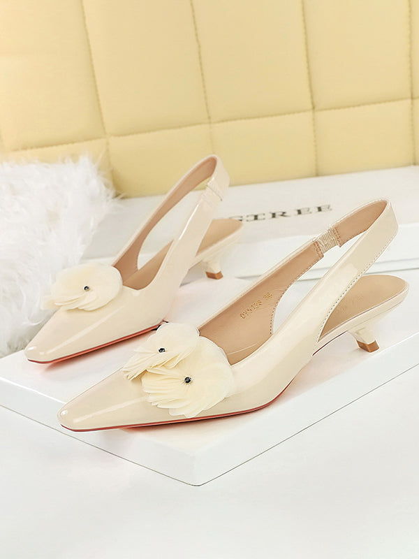 Elasticity Flower Shape Pointed-Toe Split-Joint Sling Shoes Pumps