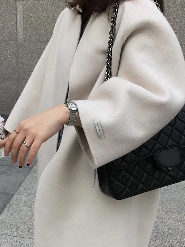 Solid Color Long Sleeves Loose Collarless Woolen Coat
