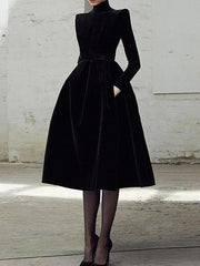Solid Color Long Sleeves Skinny High Neck Midi Dresses