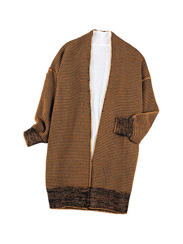 Keep Warm Solid Color Long Sleeves Loose Collarless Cardigan Tops