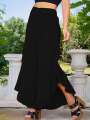 Loose Wide Leg Falbala Solid Color Split-Side Casual Pants