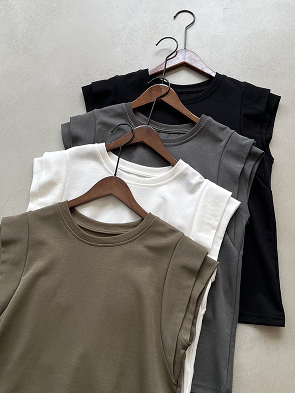 Split-Joint Loose Sleeveless Round-neck T-Shirts Tops