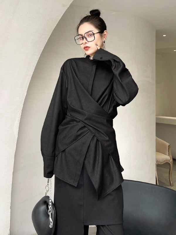 Light Maturity Irregular Stand Collar Long Sleeve Shirt