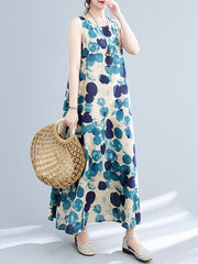 Polka-Dot Loose Sleeveless Round-Neck Maxi Dresses