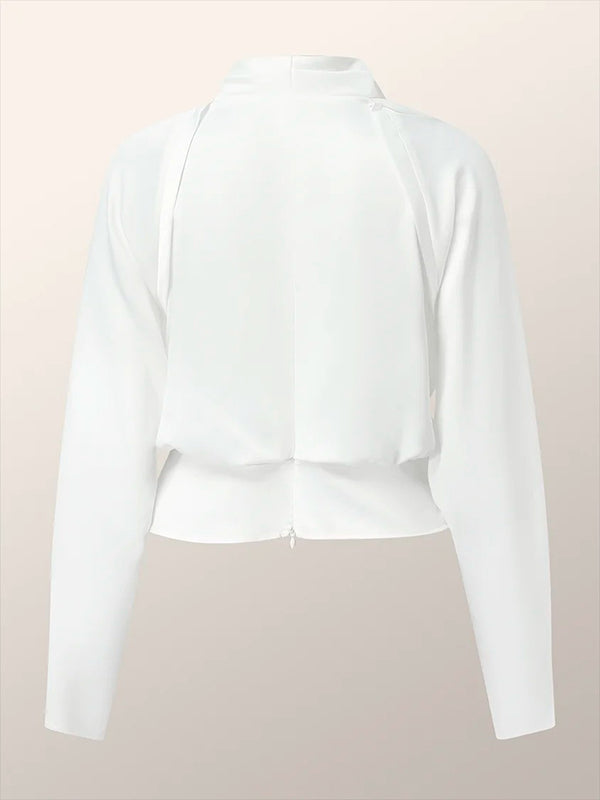 Long Sleeves Solid Color Zipper V-neck Blouses&shirts Tops