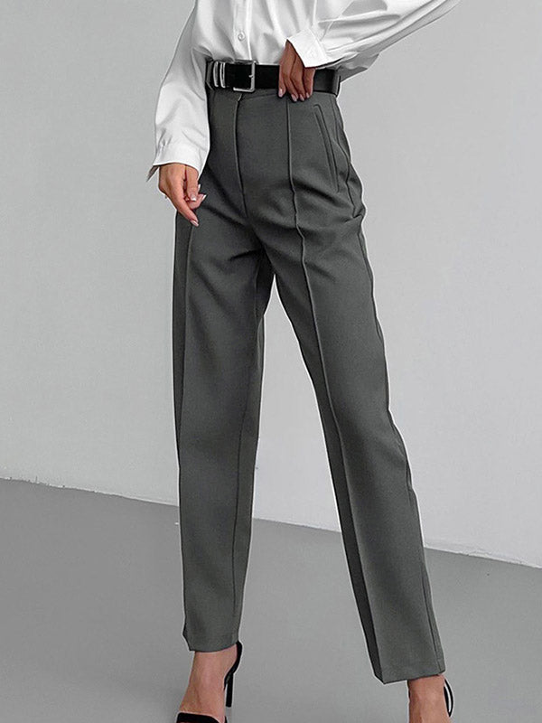 Pleated Solid Color Split-Joint High Waisted Trousers Suit Pants