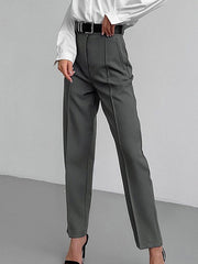 Pleated Solid Color Split-Joint High Waisted Trousers Suit Pants