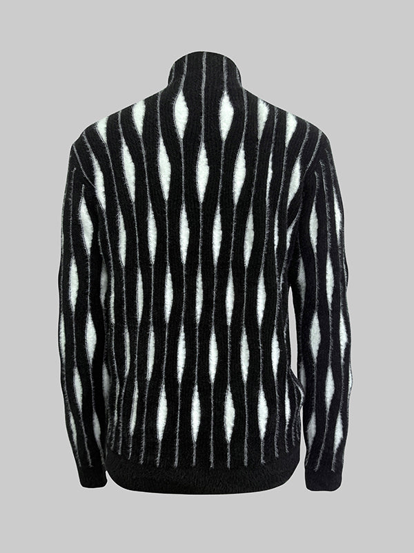 Contrast Color Long Sleeves High-Neck Sweater Tops