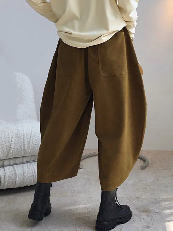 Elasticity Solid Color Split-Joint Harem Pants Wide Leg Trousers Pants