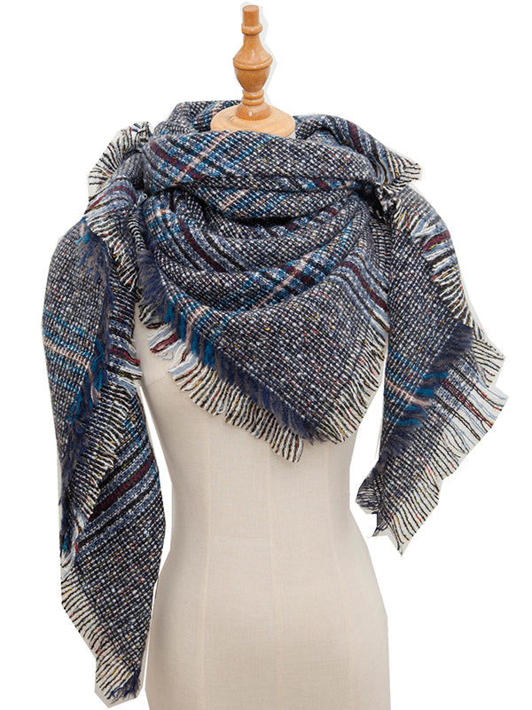 Fringed Keep Warm Plaid Triangle Shawl&Scarf