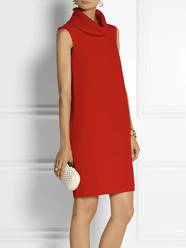 Loose Sleeveless Solid Color High-Neck Mini Dresses