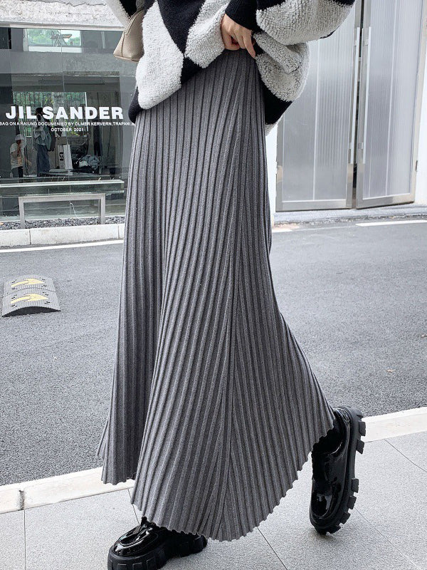 Pleated Solid Color A-Line High Waisted Skirts Bottoms