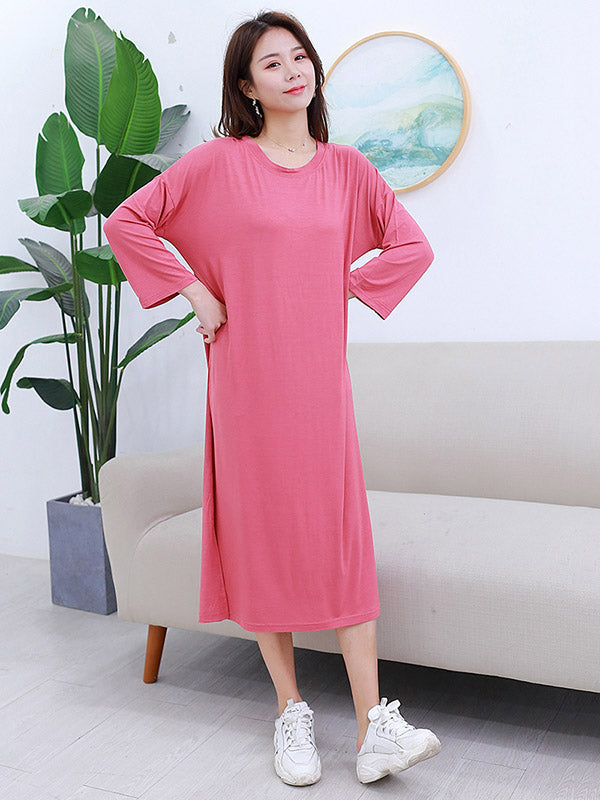 Modal Long Sleeve Split-Side Loose Pajamas Dress