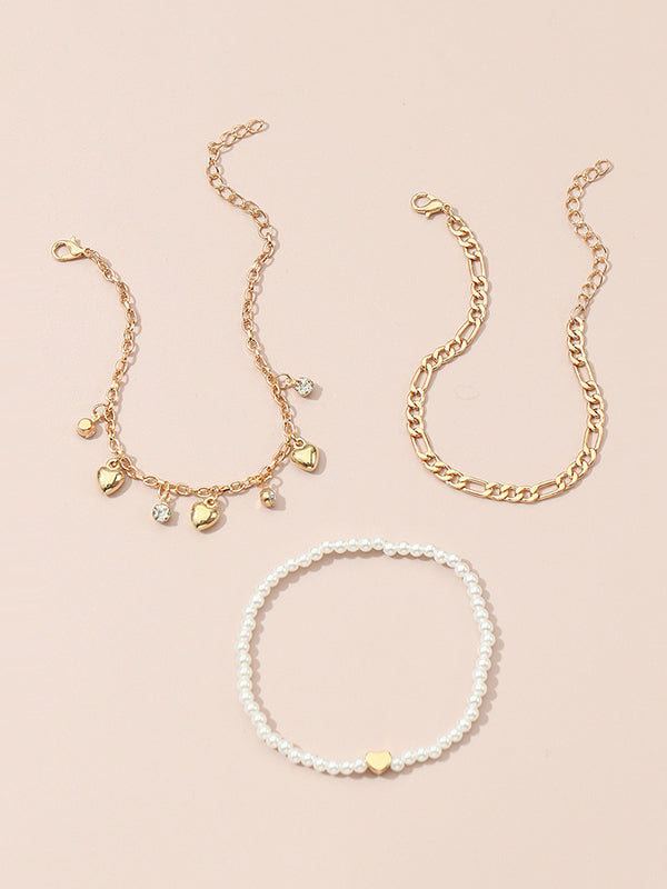 Beaded Chains Tasseled Triple Layered Anklets