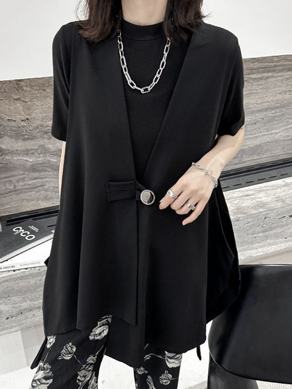 Buttoned High-Low Loose V-Neck Vest Outerwear