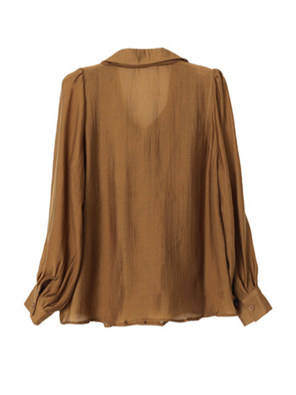 Urban Loose Long Sleeves Solid Color Lapel Collar Blouses
