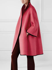 Long Sleeves Loose Solid Color Outerwear Woolen Coat