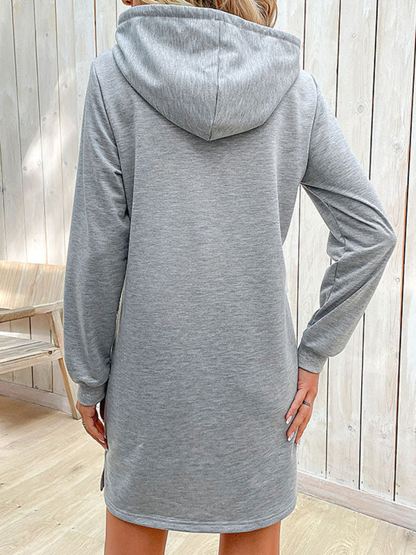 Drawstring Pockets A-line Long Sleeves Hoodies Mini Dresses