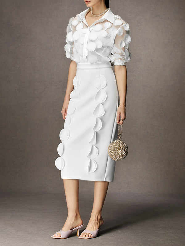 Gauze See-Through Split-Joint Loose Short Sleeves Lapel Blouses