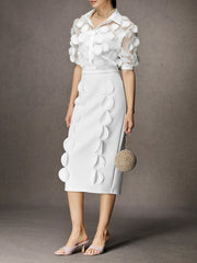Gauze See-Through Split-Joint Loose Short Sleeves Lapel Blouses