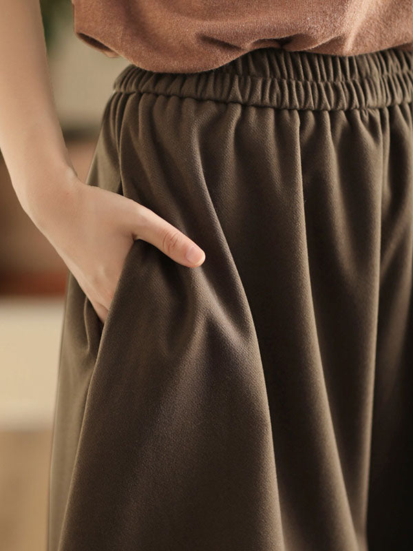 Elasticity Pockets Solid Color A-Line Loose Skirts Bottoms