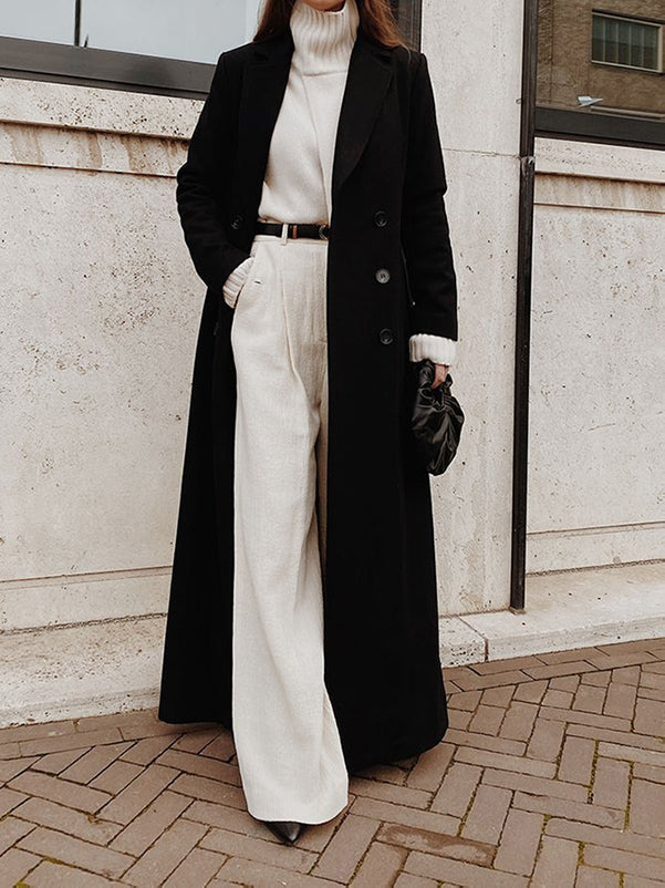 High-Waisted Solid Color Split-Joint Loose Straight Leg Trousers Pants
