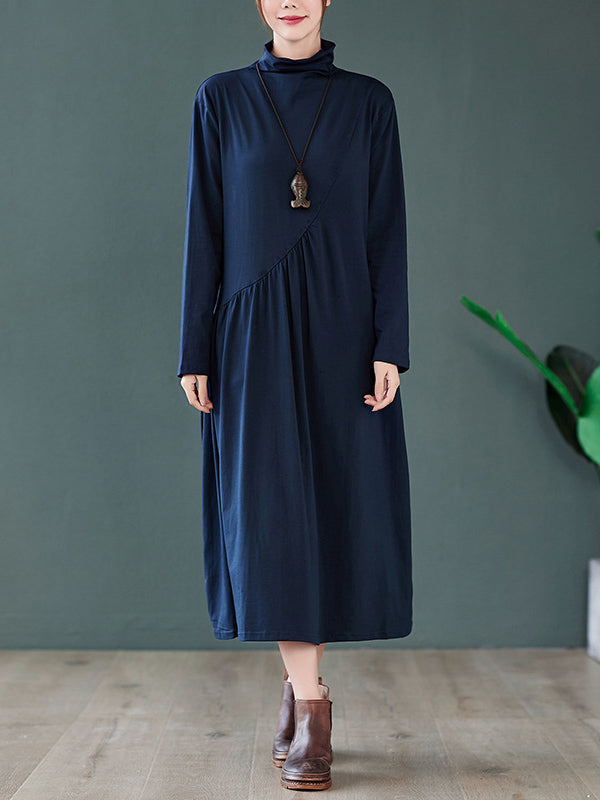 Original Solid High-Neck Knitting Dress