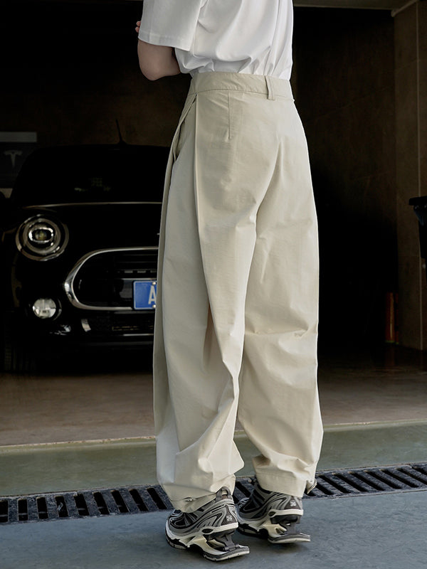 High-Waisted Pleated Solid Color Loose Wide Leg Trousers Casual Pants Bottoms