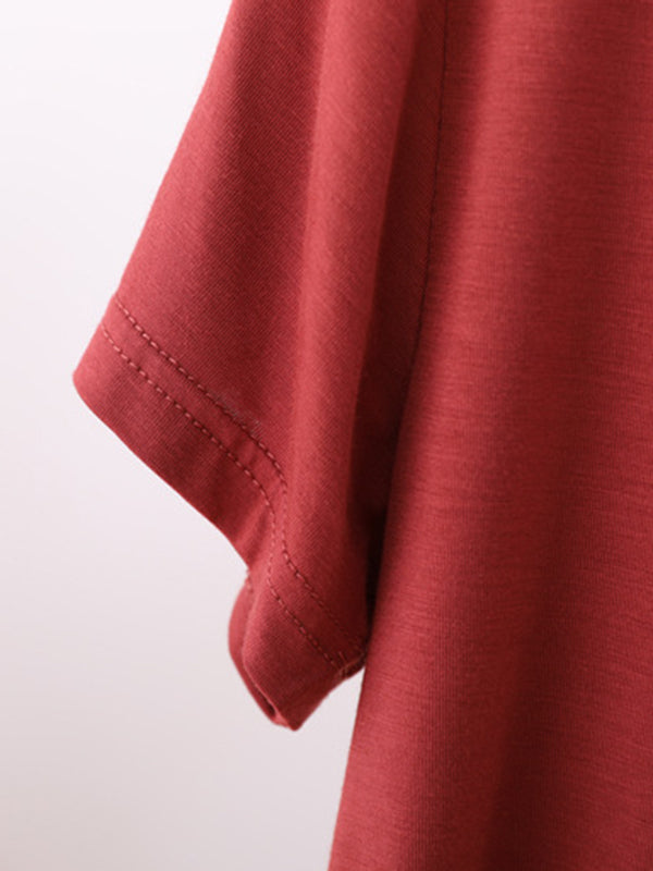 Simple Casual Solid Color V-Neck Short Sleeves T-Shirt Top