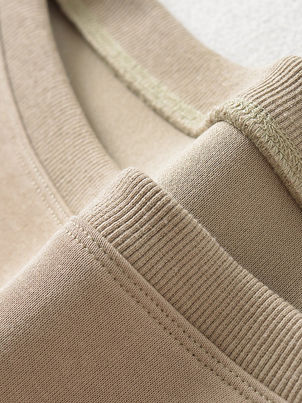 Solid Color Split-Joint Long Sleeves Loose Round-neck Sweatshirt Tops