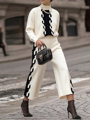 Contrast Color Split-Joint High Waisted Straight Leg Trousers Pants