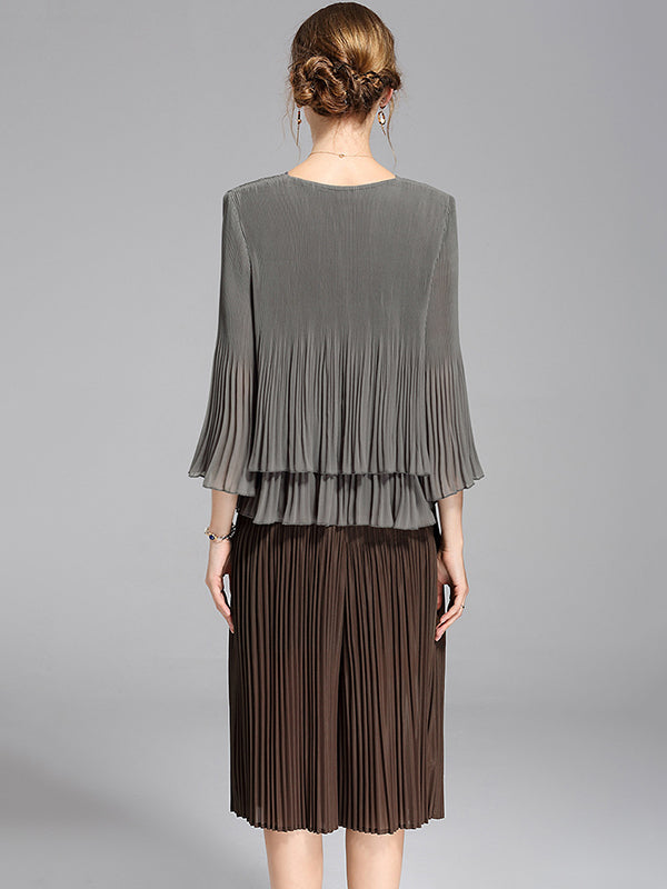 Original Loose Solid Color Pleated Falbala T-Shirt Top