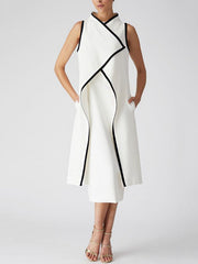 Solid Color Sleeveless Midi Dresses&Outwears Two Pieces Set